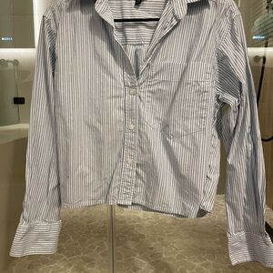 Classic Blue Striped cropped women’s button down Shirt